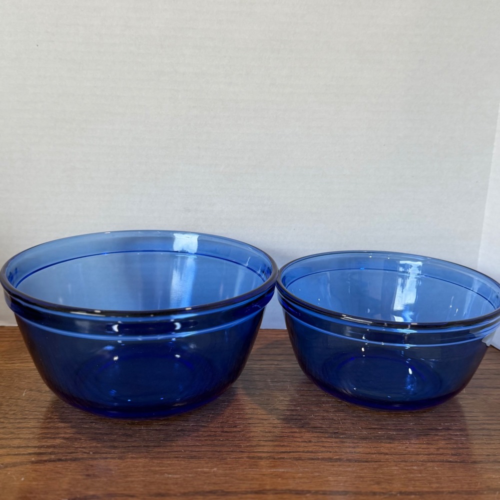 Anchor Hocking Cobalt Blue Glass Mixing Bowl Set‎ 1.5qt 2.5qt